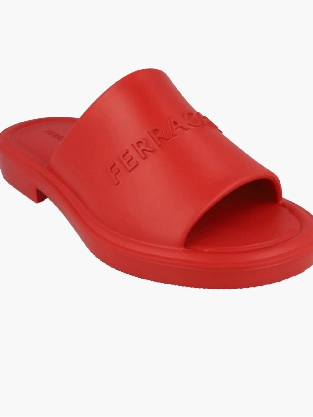 NEW SALVATORE FERRAGAMO men's rubber slides in red